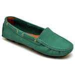 Mocassim Feminino Drive Casual Em Couro Nobuck - Verde Turquesa