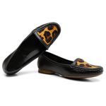 Mocassim Drive Clássico Em Couro Animal Print - Preto Pelo Onça