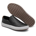 Tênis Slip On Casual em Couro Calce Fácil Elástico - Preto