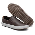 Tênis Slip On Casual em Couro Calce Fácil Elástico - Café 