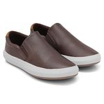 Tênis Slip On Casual em Couro Calce Fácil Elástico - Café 