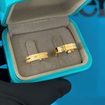 Par de Alianças Casamento Ouro 18k Amarelo 4.5mm Quadrada Friso Centralizado Diamantado/Polido 9g 