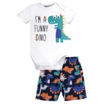 Conjunto bebê body branco dinossauro e bermuda azul marinho estampada Kyly