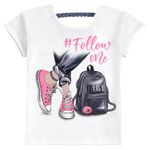 Conjunto blusa branca estampada e short saia azul marinho Kyly