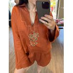 Camisa Manga Longa Bordado Catania Marrom