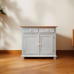 Buffet Branco 2 gavetas com Porta - Tampo Madeira Natural