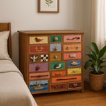 Cômoda Gavetas Variadas - Madeira Natural 90 cm x 45 cm 