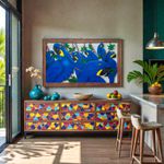 Quadro Vazado Grande de Araras Azuis 0,95 x 1,58 M.