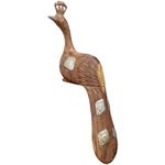 Escultura de Pavão Madeira Natural - Apliques em Metal
