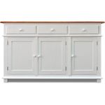Buffet Branco 3 Gavetas e 3 Portas - Tampo Madeira Natural 1,50 m x 50 cm