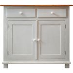 Buffet Branco 2 gavetas com Porta - Tampo Madeira Natural