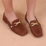 Mocassim Loafer Rebecca Camurça Havana