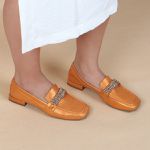 Mocassim Loafer Rebecca Orcade Strass Baby Metal Laranja