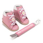 Dennis Brown Florzinha Rosa e Branco sapatilha em couro rosa com barra de regulagem