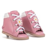 Dennis Brown Florzinha Rosa e Branco sapatilha em couro rosa com barra de regulagem