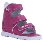 Sandália Neurofuncional cano alto 3 velcros em couro pink com branco love