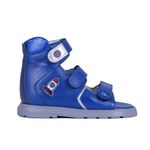 Sandália cano alto 3 velcros couro azul com foguetinho e letra personalizada do nome