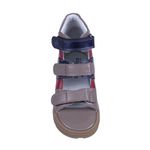 Sandália cano alto 3 velcros couro capuccino vermelho e azul metalico 