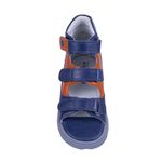 Sandália cano alto 3 velcros couro azul com laranja 