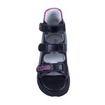 Sandália cano alto 3 velcros couro preto pink e prata love
