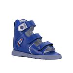 Sandália cano alto 3 velcros couro azul com foguetinho e letra personalizada do nome