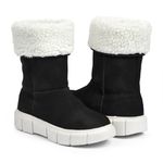 Bota Feminina de Inverno - Couro Nobuck, Com Lã E Impermeável a Neve - Aspen Preta