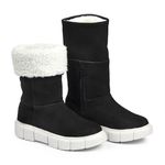 Bota Feminina de Inverno - Couro Nobuck, Com Lã E Impermeável a Neve - Aspen Preta
