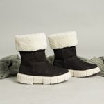 Bota Feminina de Inverno - Couro Nobuck, Com Lã E Impermeável a Neve - Aspen Preta