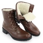 Bota Feminina de Neve em Couro, Com Lã e Impermeável - Turim Marrom