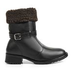 Bota Feminina de Frio Intenso - Couro Nobre, Com Lã E Impermeável a Neve - Zurique Preta