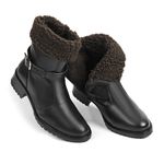 Bota Feminina de Frio Intenso - Couro Nobre, Com Lã E Impermeável a Neve - Zurique Preta