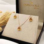 Conjunto de Corrente + Brincos em Ouro 18K - Citrino