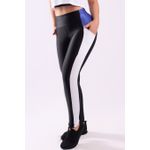 CALÇA LEGGING COS ANATOMICO COM RECORTES E BOLSOS LATERAIS- PRETO COM AZUL BIC E BRANCO