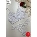 CONJUNTO PLUS SIZE CROPPED TRABALHADO EM RENDA COM CALCINHA- branco