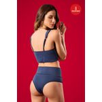 CONJUNTO EM MICROFIBRA BOJO REMOVIVEL DECOTE V COM BASE LARGA E CALCINHA PALA ALTA- AZUL MARINHO