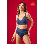 CONJUNTO EM MICROFIBRA BOJO REMOVIVEL DECOTE V COM BASE LARGA E CALCINHA PALA ALTA- AZUL MARINHO