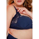 SUTIÃ PLUS SIZE MICROFIBRA COM RECORTES EM RENDA BOJO FIXO- AZUL MARINHO