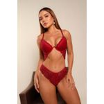 CONJUNTO RENDADO BOJO FIXO ARO INTEIRO COM BARBATANAS LATERAIS E CALCINHA FIO DUPLO-DIVINO