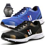 Kit 2 Pares Tênis Masculino Training Academia Caminhada Corrida Azul e Dourado com Relógio