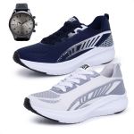 Kit 2 Pares Tênis Masculino Esportivo+Relógio