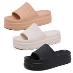 Kit 3 Pares Chinelo Nuvem Slide Feminino Sandália Tamanco EVA Sola Alta Plataforma Antiderrapante Preto Off White e Caramelo