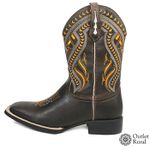 Bota Texana Masculina De Couro Legítimo Marrom Tribal Branco Com Amarelo