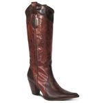 Bota Feminina Bico Fino Bordado Tribal Vermelho Mustang Café e Pinhão