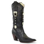 Bota Feminina Bico Fino Fivela Floater Preto