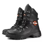 BOTA HARLEY COTURNO STOP BOOTS EM COURO LEGITIMO PRETA