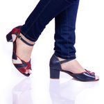 Sapato Legacy Retrô Com Salto em Couro Legítimo Azul Navy 