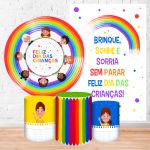 Kit 5 Peças Capa Redonda + Capa Retangular + Trio Capas Cilindros Sublimados Tema Dia das Crianças 2241