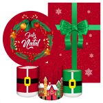 Kit 5 Peças Capa Redonda + Capa Retangular + Trio Capas Cilindros Sublimados Tema Natal 2251