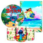 Kit 5 Peças Capa Redonda + Capa Retangular + Trio Capas Cilindros Sublimados Tema Lilo e Stitch 2594