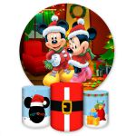 Capa Painel + Trio Capas Cilindros Sublimados Tema Mickey e Minnie Natal 3506